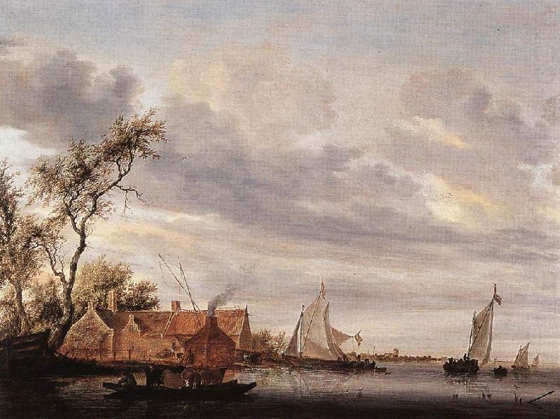 River Scene with Farmstead a, RUYSDAEL, Salomon van